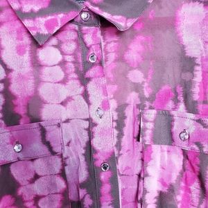 Sheer blouse with camisole and crystal buttons